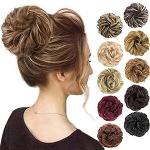 Messy Hair Bun Hair Scrunchies Extension Light Golden Brown & Pale Golden Blonde